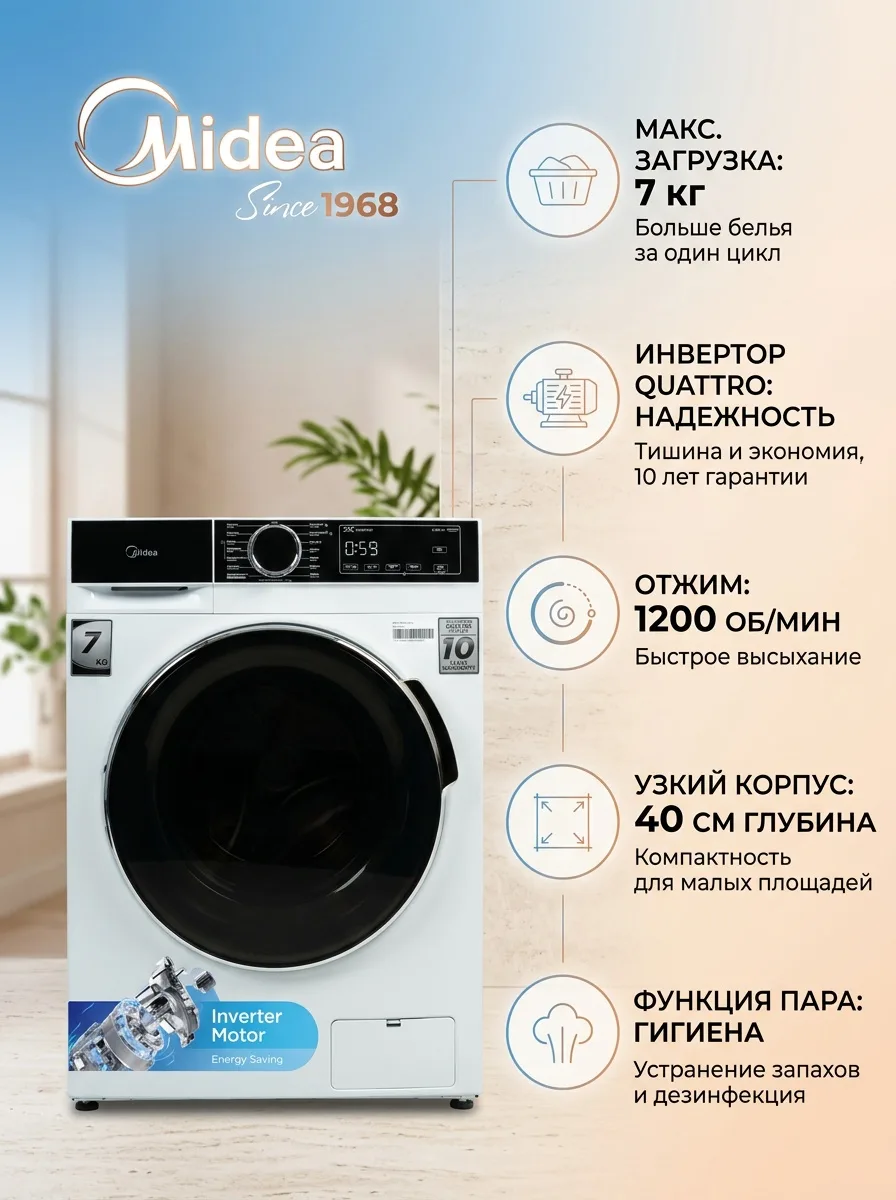 Стиральная машина Midea MFA01W70B/W-C белый, черный, Уценка — фото нового товара 10