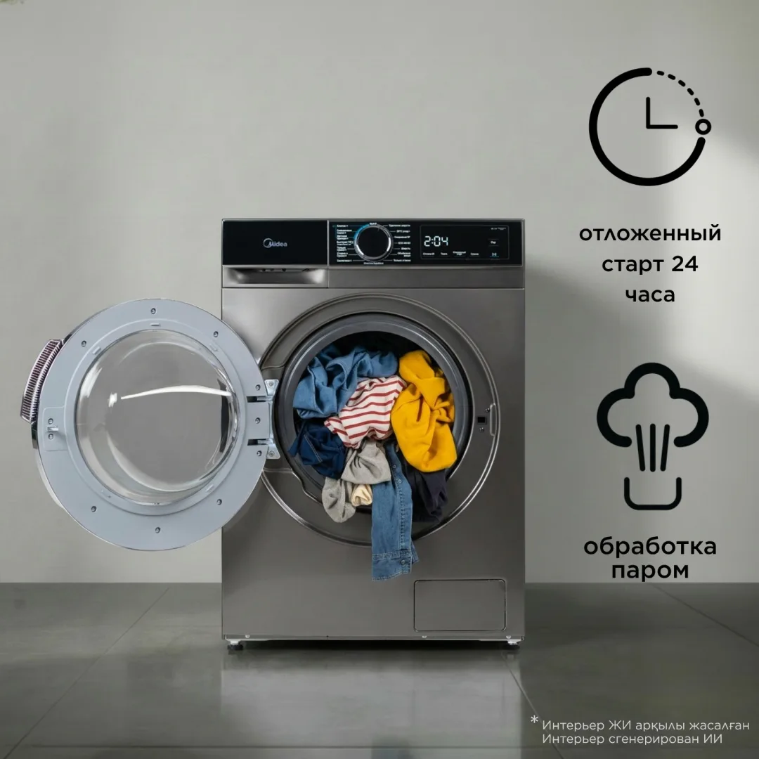 Стиральная машина Midea MFA01D80B/T-KZ серый, черный, Уценка — фото нового товара 2