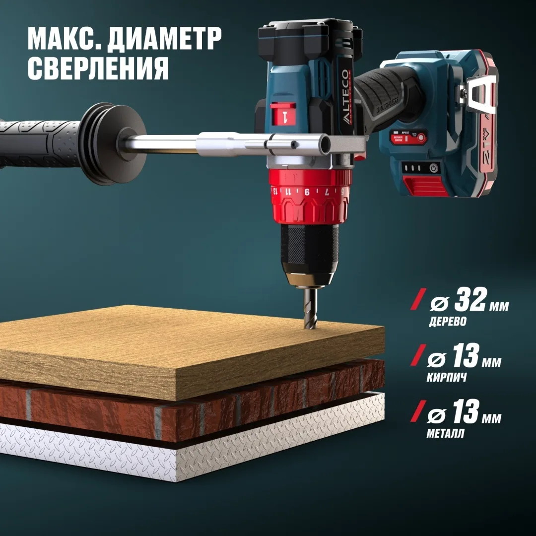 Дрель-шуруповёрт бесщеточная аккумуляторная ударная Alteco CID 21-150 BL (1x8A•h)