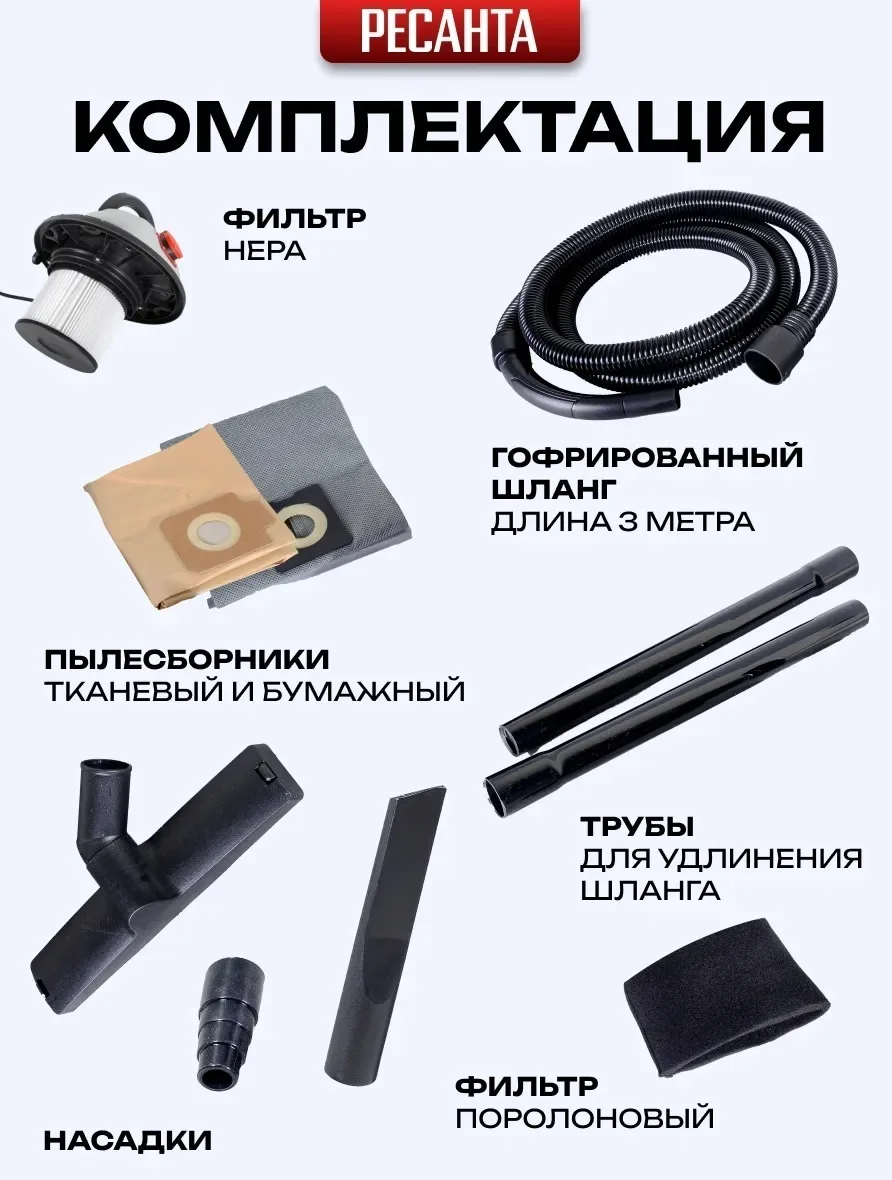 Пылесос строительный Ресанта ПС-1500/20