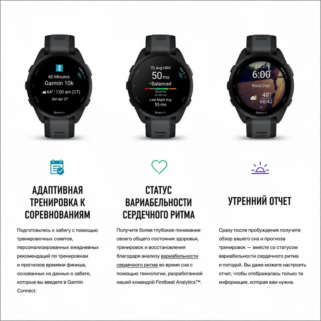 Смарт-часы Garmin Forerunner 165 черный-серый (02863-20)