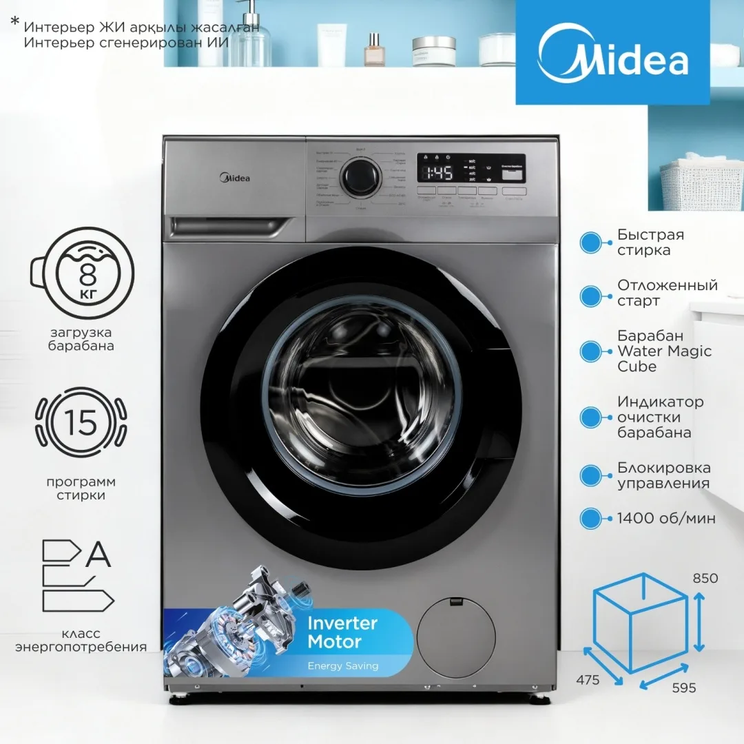 Стиральная машина Midea MFN03W80B/S-KZ серый, Уценка — фото нового товара 2