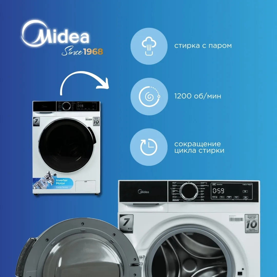 Стиральная машина Midea MFA01W70B/W-C белый, черный, Уценка — фото нового товара 4