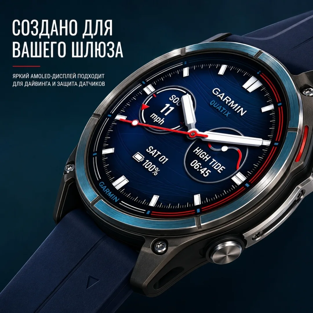 Смарт-часы Garmin Quatix 8 47 мм серебристый-синий (02904-51)