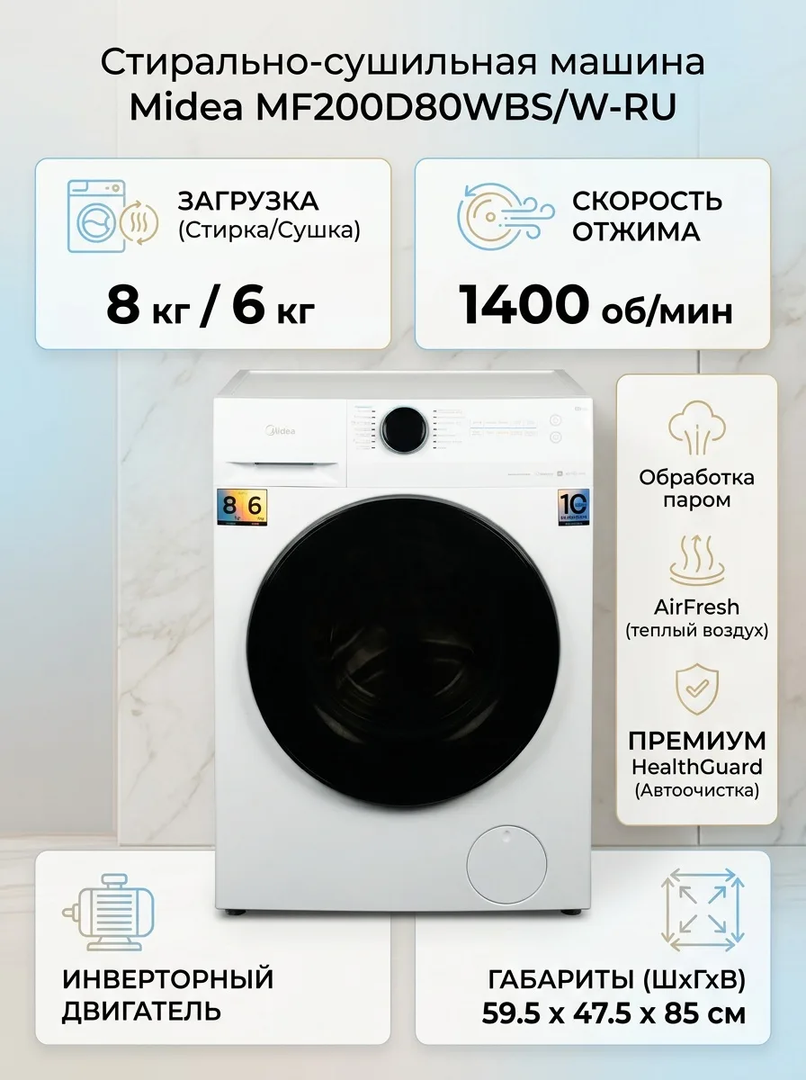 Стиральная машина Midea MF200D80WBS/W-RU белый, Уценка — фото нового товара 13
