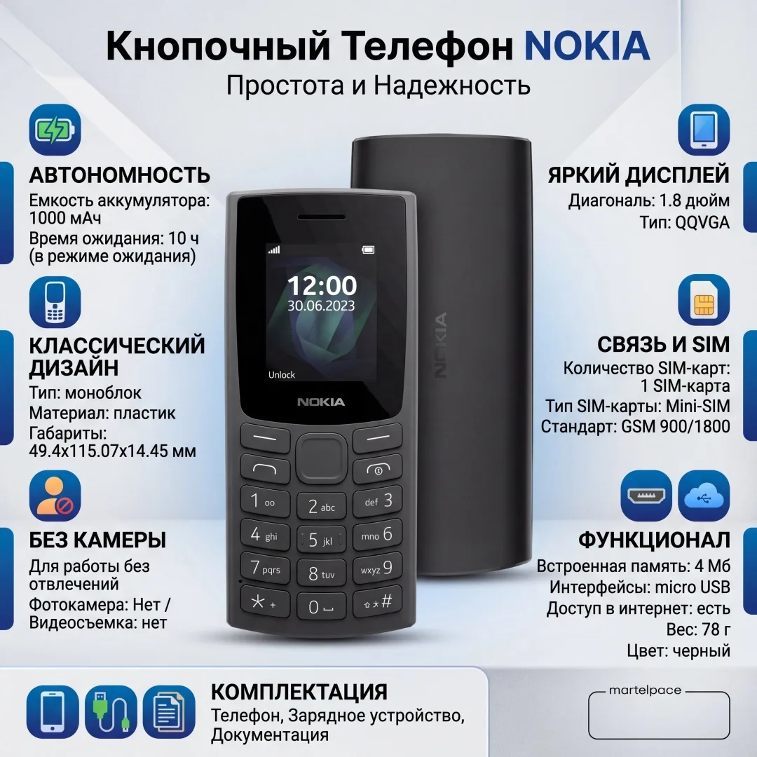 Мобильный телефон NOKIA 105 TA-1569 SS Черный, Уценка — фото нового товара 2