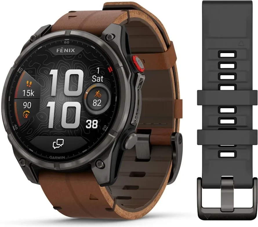 Смарт-часы Garmin Fenix 8 Pro 47 мм черный-коричневый (+ремешок) (03198-40)