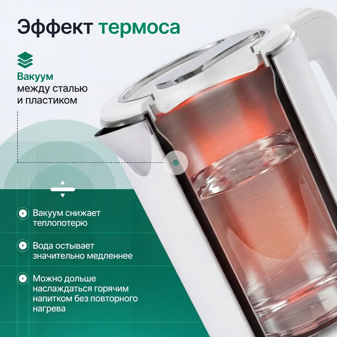 Чайник электрический NEXME JM-105 белый, Уценка — фото нового товара 2