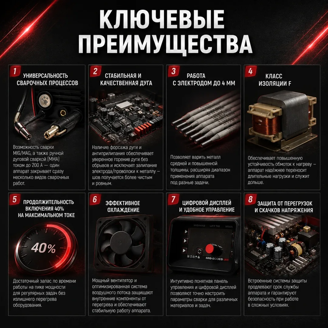 Инверторный сварочный аппарат Magnetta MIG-200ES LED