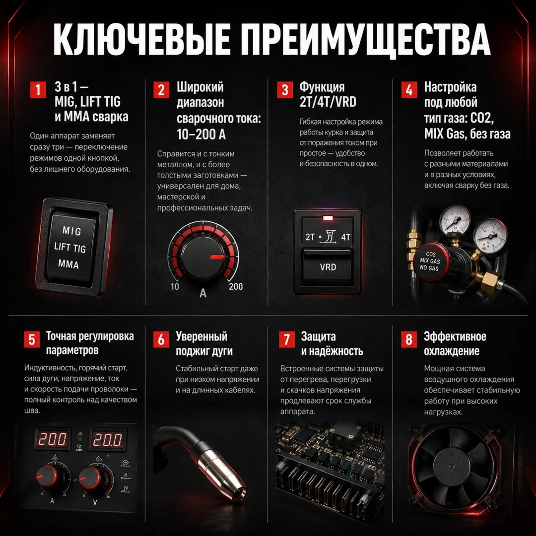 Инверторный сварочный аппарат Magnetta MIG-200 LED