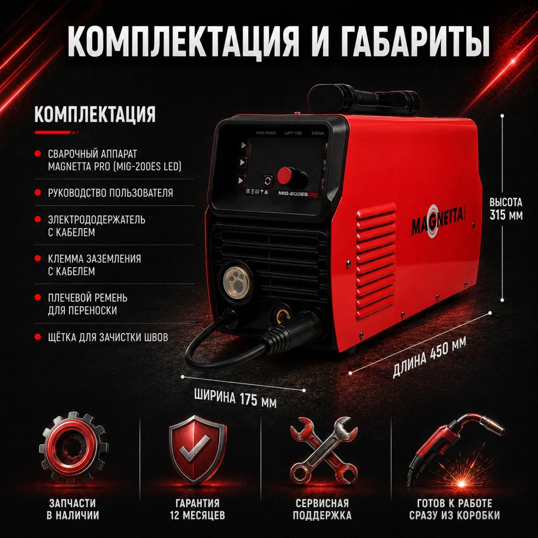 Инверторный сварочный аппарат Magnetta MIG-200ES LED