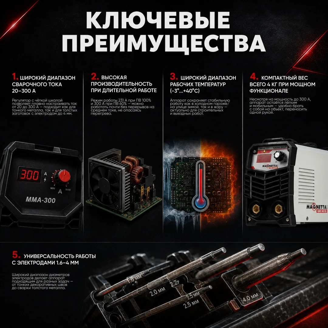 Инверторный сварочный аппарат Magnetta MMA-300