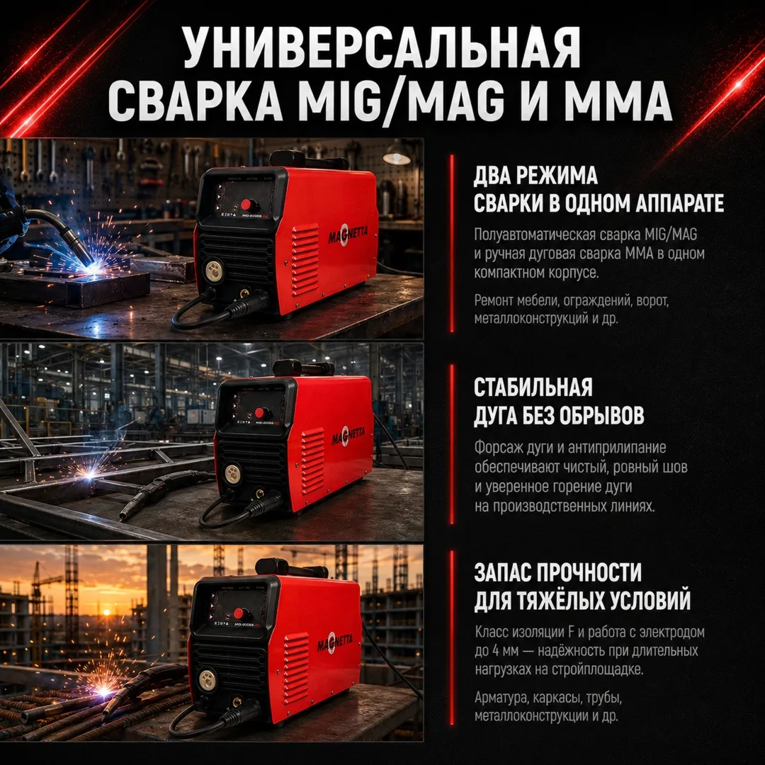 Инверторный сварочный аппарат Magnetta MIG-200ES LED