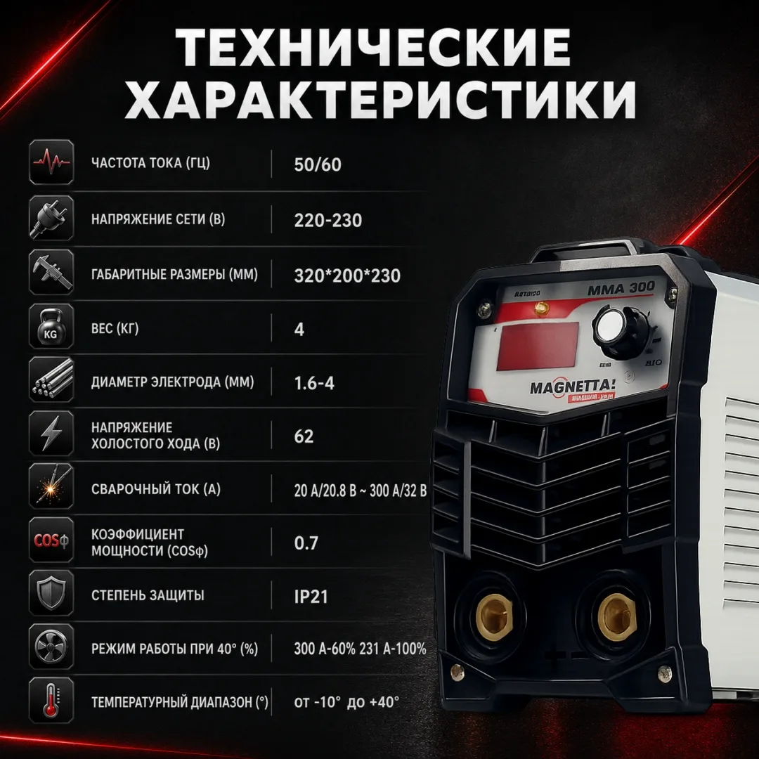 Инверторный сварочный аппарат Magnetta MMA-300