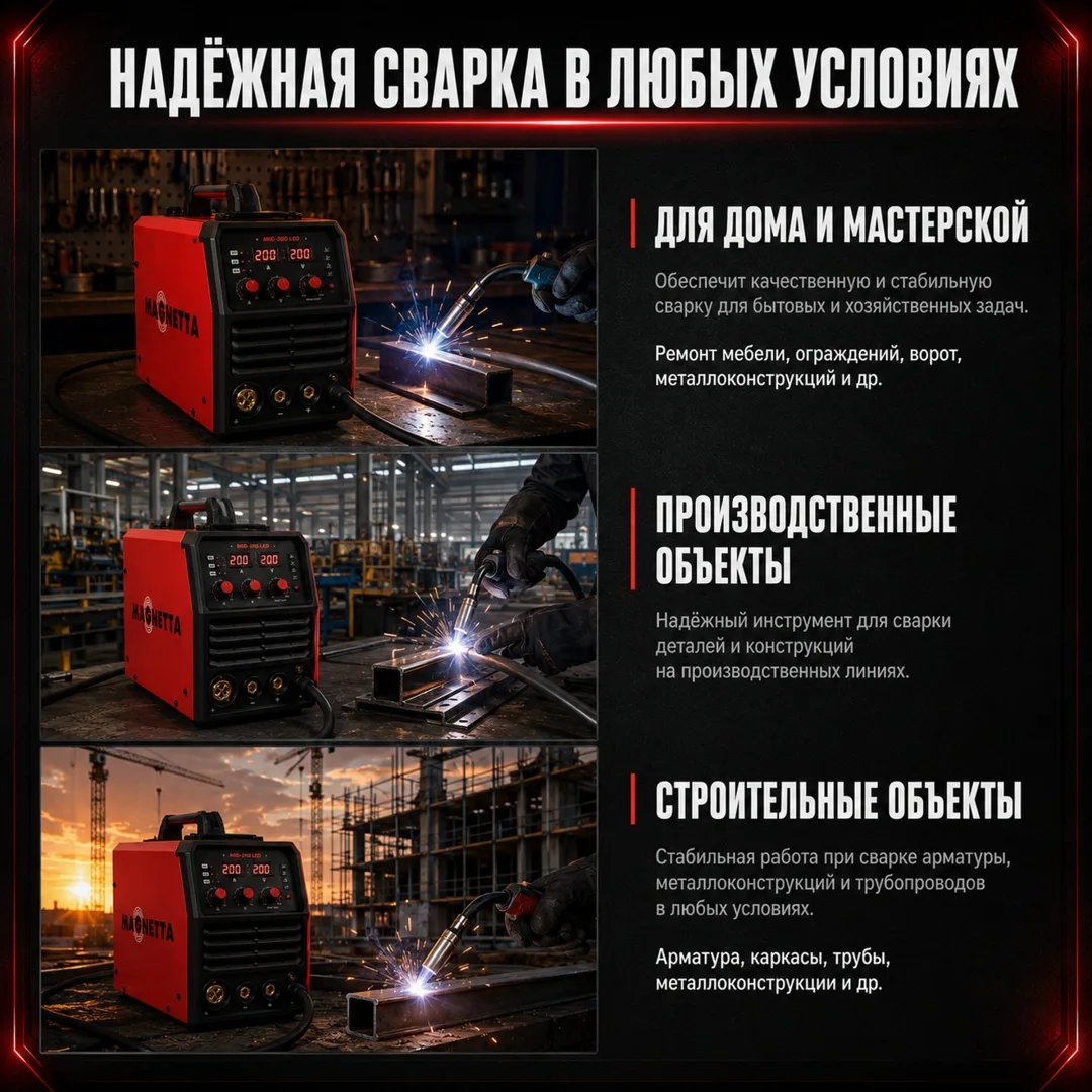 Инверторный сварочный аппарат Magnetta MIG-200 LED