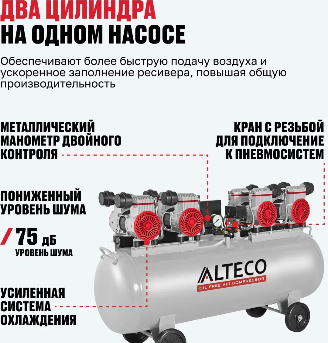 Компрессор безмаслянный ALTECO ACO 120L